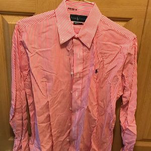 Red striped polo button down